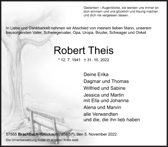 Traueranzeige von Robert Theis von Siegener Zeitung
