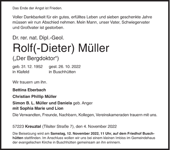 Traueranzeige von Rolf-Dieter Müller von Siegener Zeitung