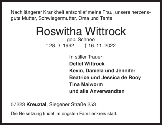 Traueranzeige von Roswitha Wittrock von Siegener Zeitung