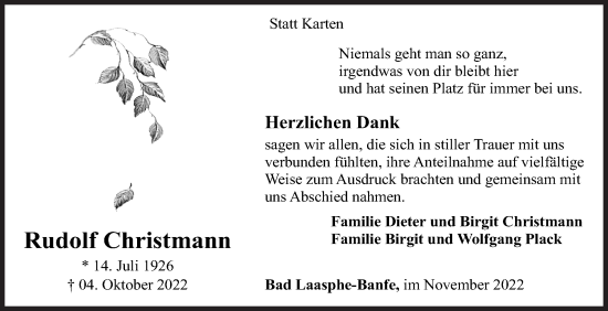 Traueranzeige von Rudolf Christmann von Siegener Zeitung