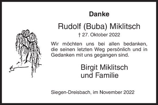 Traueranzeige von Rudolf Miklitsch von Siegener Zeitung