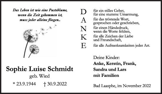 Traueranzeige von Sophie Luise Schmidt von Siegener Zeitung