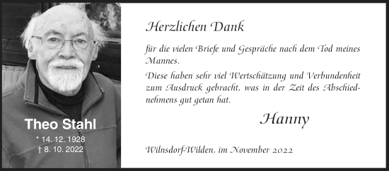 Traueranzeige von Theo Stahl von Siegener Zeitung