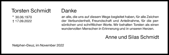 Traueranzeige von Torsten Schmidt von Siegener Zeitung