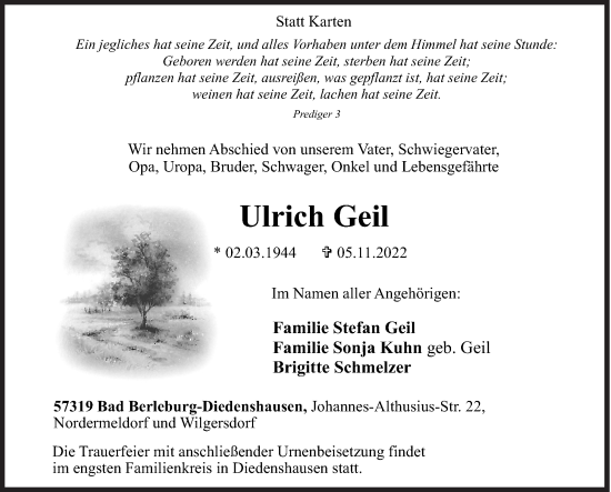 Traueranzeige von Ulrich Geil von Siegener Zeitung