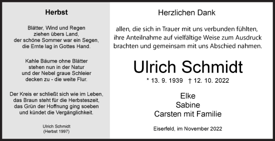 Traueranzeige von Ulrich Schmidt von Siegener Zeitung
