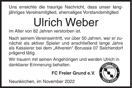 Traueranzeige von Ulrich Weber von Siegener Zeitung