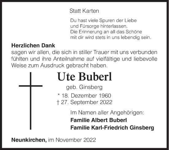 Traueranzeige von Ute Buberl von Siegener Zeitung