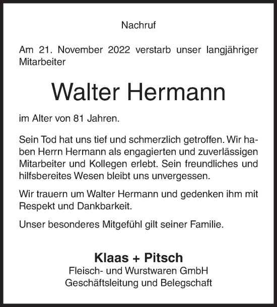 Traueranzeige von Walter Hermann von Siegener Zeitung