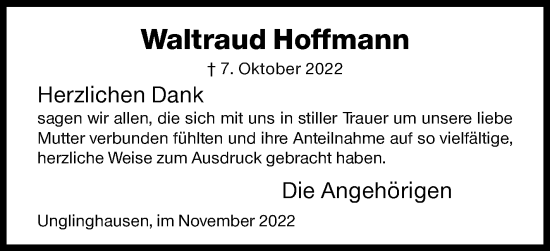 Traueranzeige von Waltraud Hoffmann von Siegener Zeitung