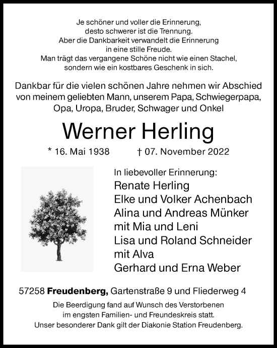 Traueranzeige von Werner Herling von Siegener Zeitung