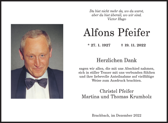 Traueranzeige von Alfons Pfeifer von Siegener Zeitung