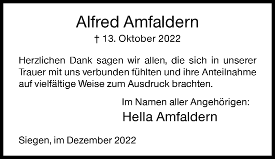 Traueranzeige von Alfred Amfaldern von Siegener Zeitung