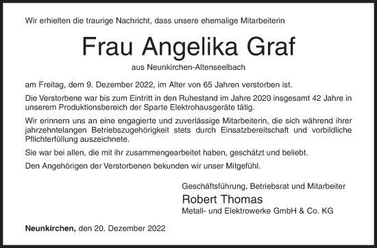 Traueranzeige von Angelika Graf von Siegener Zeitung