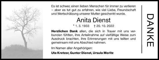 Traueranzeige von Anita Dienst von Siegener Zeitung