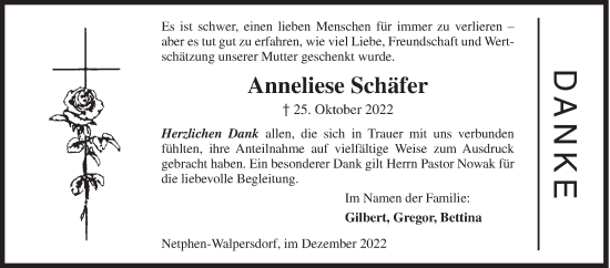 Traueranzeige von Anneliese Schäfer von Siegener Zeitung