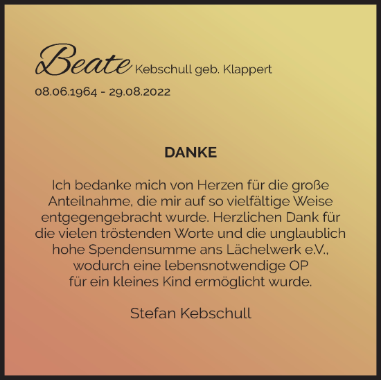 Traueranzeige von Beate Kebschull von Siegener Zeitung