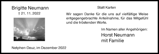 Traueranzeige von Brigitte Neumann von Siegener Zeitung
