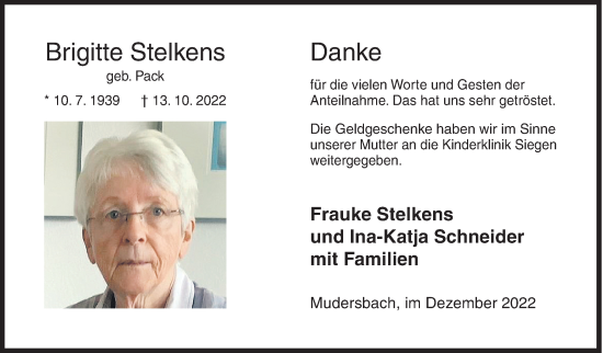 Traueranzeige von Brigitte Stelkens von Siegener Zeitung