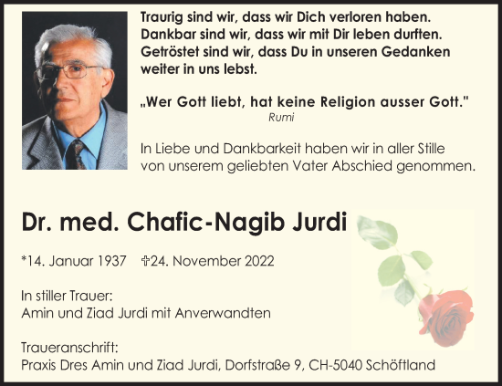 Traueranzeige von Chafic-Nagib Jurdi von Siegener Zeitung