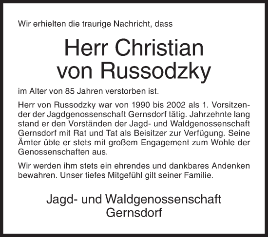 Traueranzeige von Christian von Russodzky von Siegener Zeitung