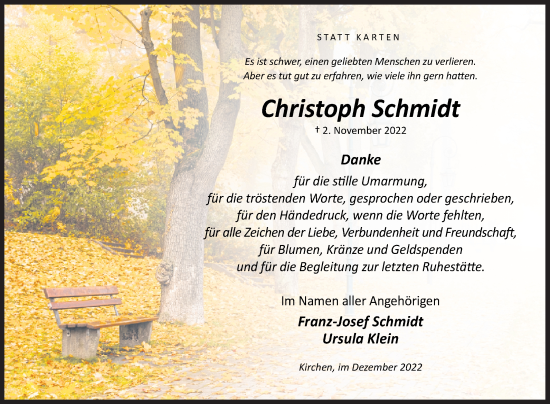 Traueranzeige von Christoph Schmidt von Siegener Zeitung