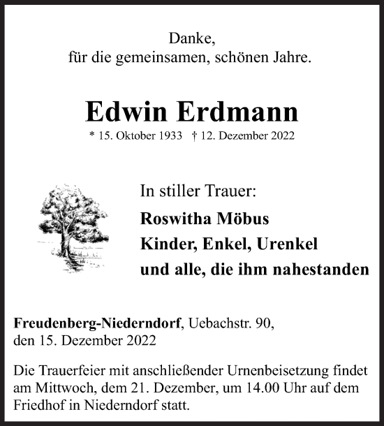 Traueranzeige von Edwin Erdmann von Siegener Zeitung