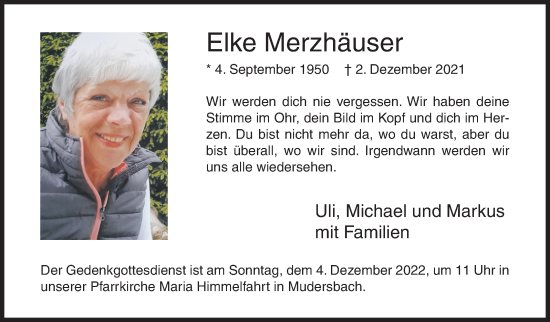 Traueranzeige von Elke Merzhäuser von Siegener Zeitung