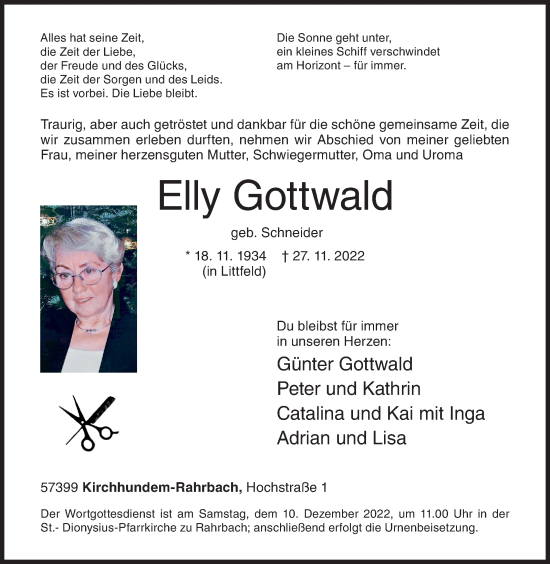 Traueranzeige von Elly Gottwald von Siegener Zeitung