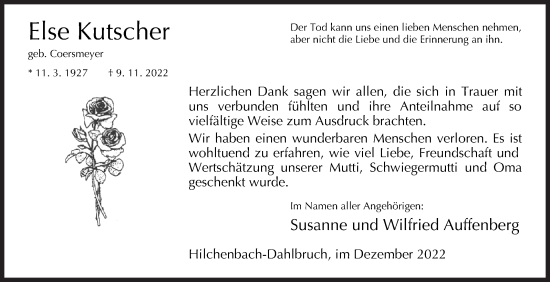 Traueranzeige von Else Kutscher von Siegener Zeitung