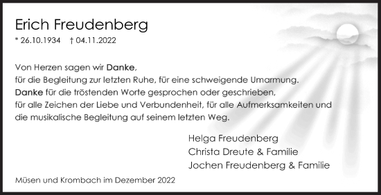 Traueranzeige von Erich Freudenberg von Siegener Zeitung