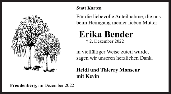 Traueranzeige von Erika Bender von Siegener Zeitung