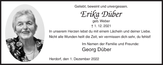 Traueranzeige von Erika Düber von Siegener Zeitung