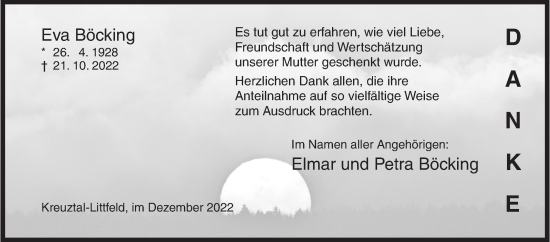 Traueranzeige von Eva Böcking von Siegener Zeitung
