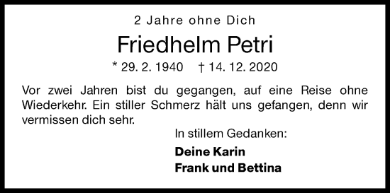 Traueranzeige von Friedhelm Petri von Siegener Zeitung