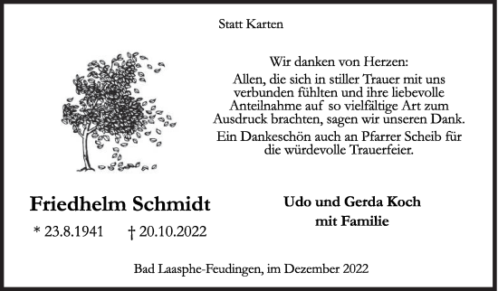 Traueranzeige von Friedhelm Schmidt von Siegener Zeitung