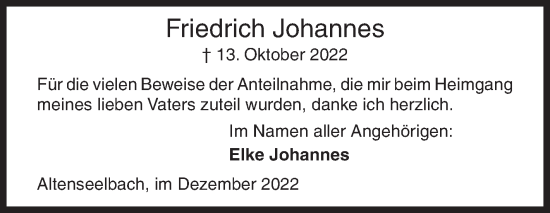Traueranzeige von Friedrich Johannes von Siegener Zeitung
