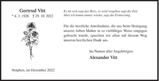 Traueranzeige von Gertrud Vitt von Siegener Zeitung