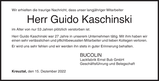 Traueranzeige von Guido Kaschinski von Siegener Zeitung