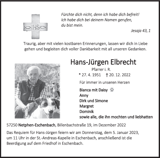 Traueranzeige von Hans-Jürgen Elbrecht von Siegener Zeitung