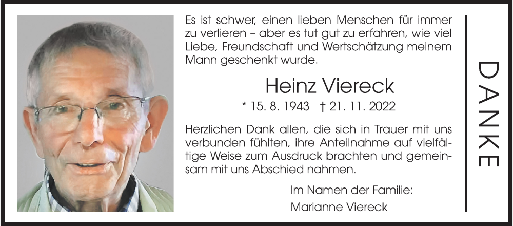  Traueranzeige für Heinz Viereck vom 17.12.2022 aus Siegener Zeitung