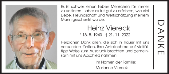 Traueranzeige von Heinz Viereck von Siegener Zeitung