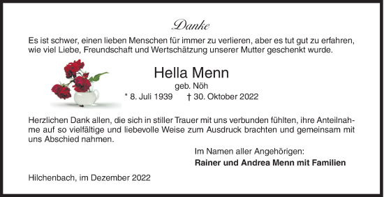 Traueranzeige von Hella Menn von Siegener Zeitung