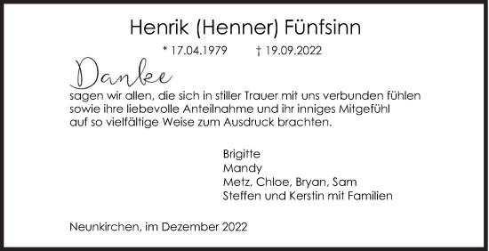 Traueranzeige von Henrik  Fünfsinn von Siegener Zeitung