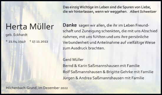 Traueranzeige von Herta Müller von Siegener Zeitung