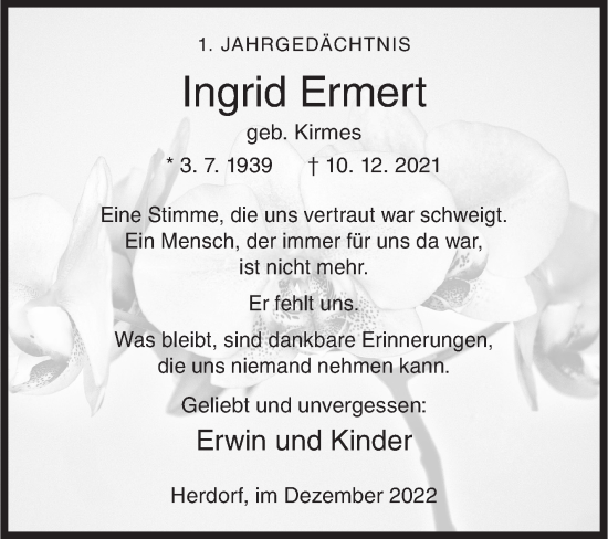 Traueranzeige von Ingrid Ermert von Siegener Zeitung