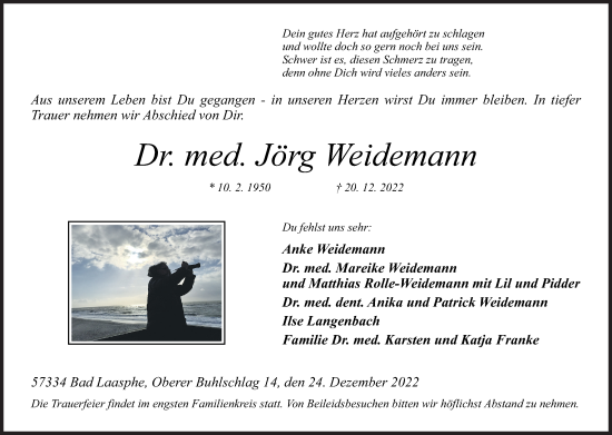 Traueranzeige von Jörg Weidemann von Siegener Zeitung