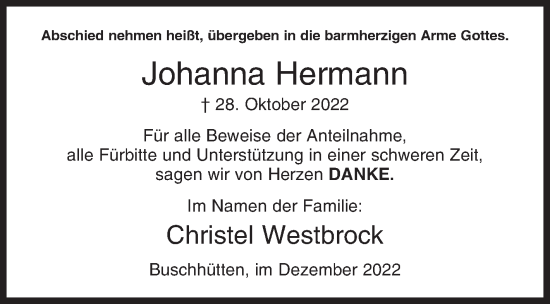Traueranzeige von Johanna Hermann von Siegener Zeitung