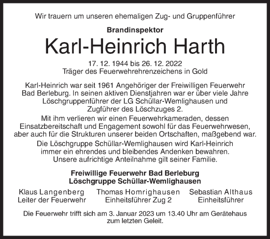 Traueranzeige von Karl-Heinrich Harth von Siegener Zeitung
