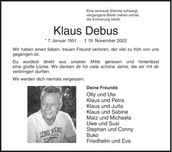 Traueranzeige von Klaus Debus von Siegener Zeitung